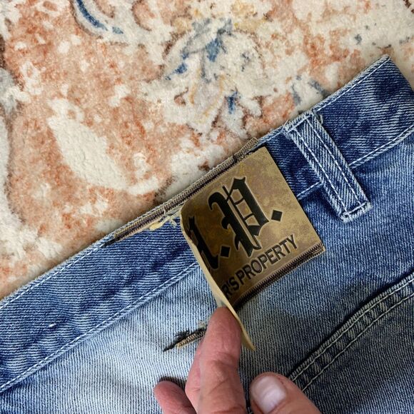 Mens Members Property Y2K Baggy Grunge Jean Shorts Hip Hop Scarface Patch Wide‎ - Picture 12 of 12